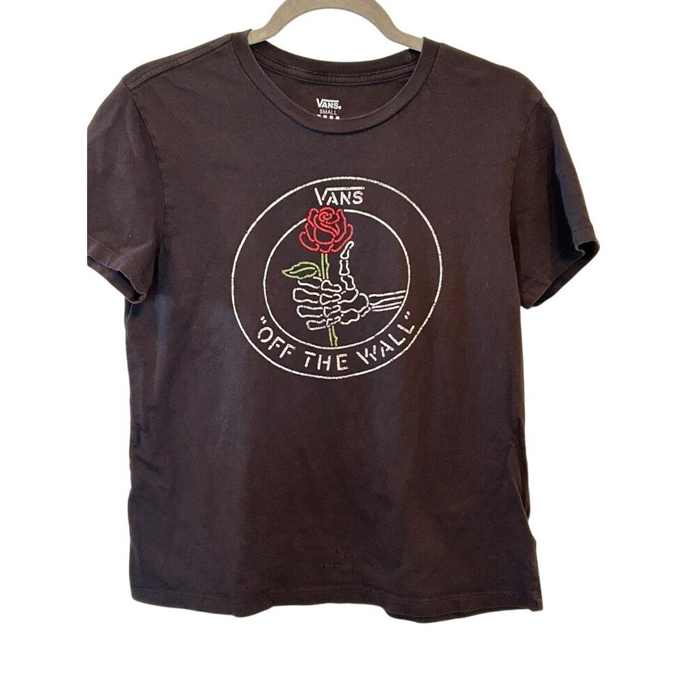 Vans Small Black Graphic Tee Skeleton Hand Rose Off The Wall Skater Shirt Mens S